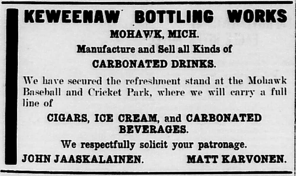 Newspaper ad - <i>The Keweenaw Miner</i>, 12 May 1911